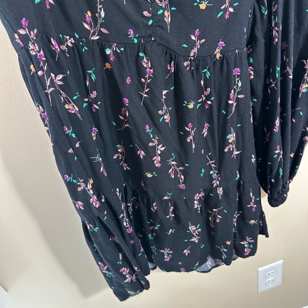 AFRM Channa Ruched Neck Floral Printed Mini Dress size medium black - Picture 3 of 7
